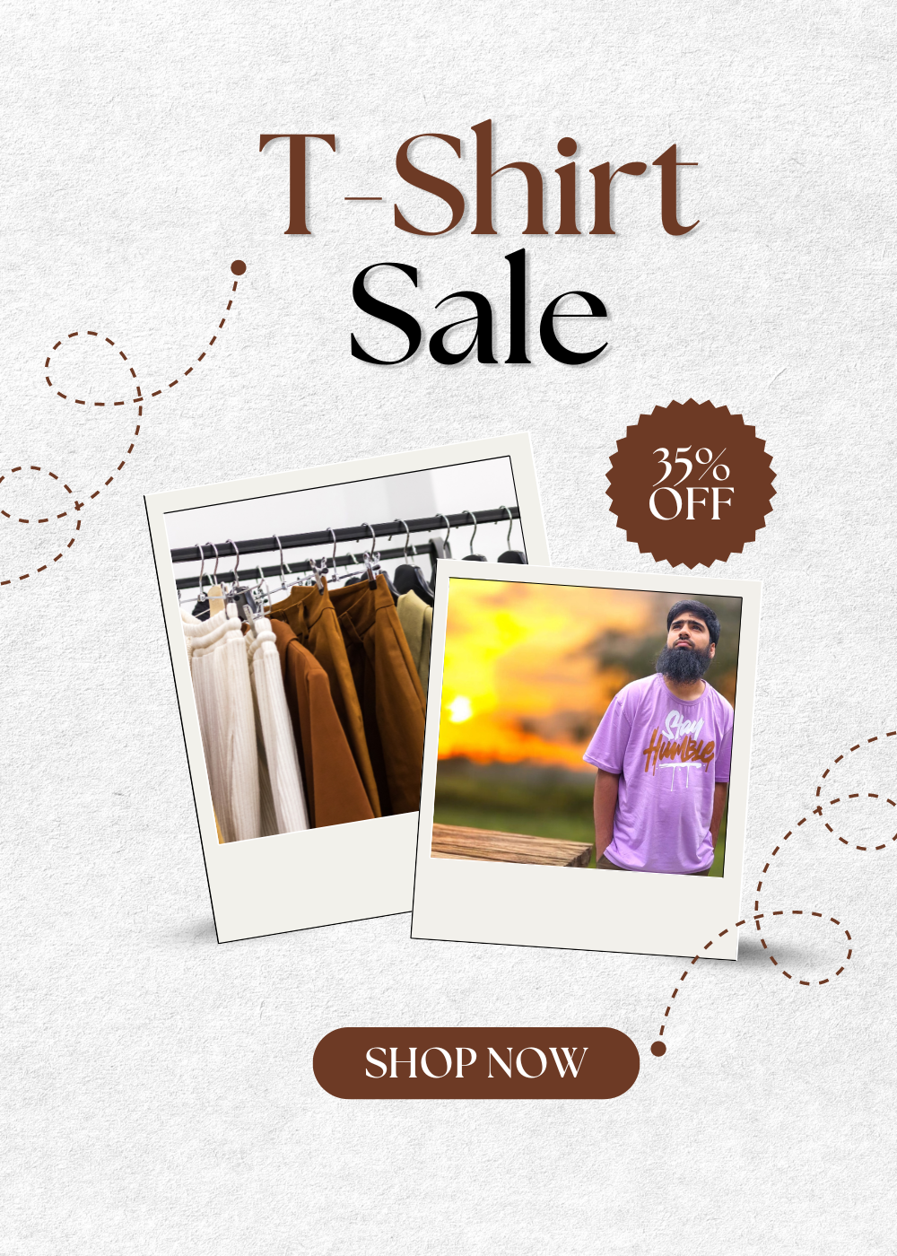 Brown and White Minimalist T Shirt Sale Instagram story 1000 x 1400